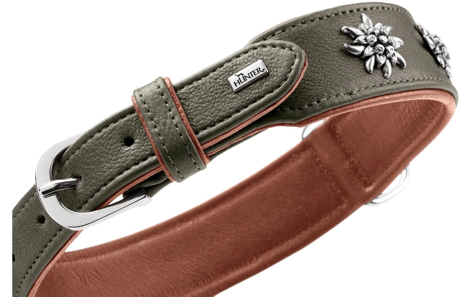 Halsband München 60/M-L, Rindsleder, Grün/CognacKlassisches Halsband aus Rindsleder auffälligen Besätzen im Trachten-Look
