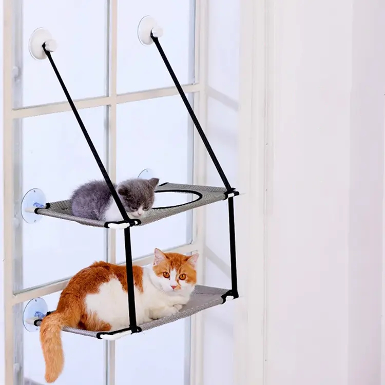 (50x30cm) Katzen Doppel Hängematte Fensterliege mit Saugnäpfen - Schwarz