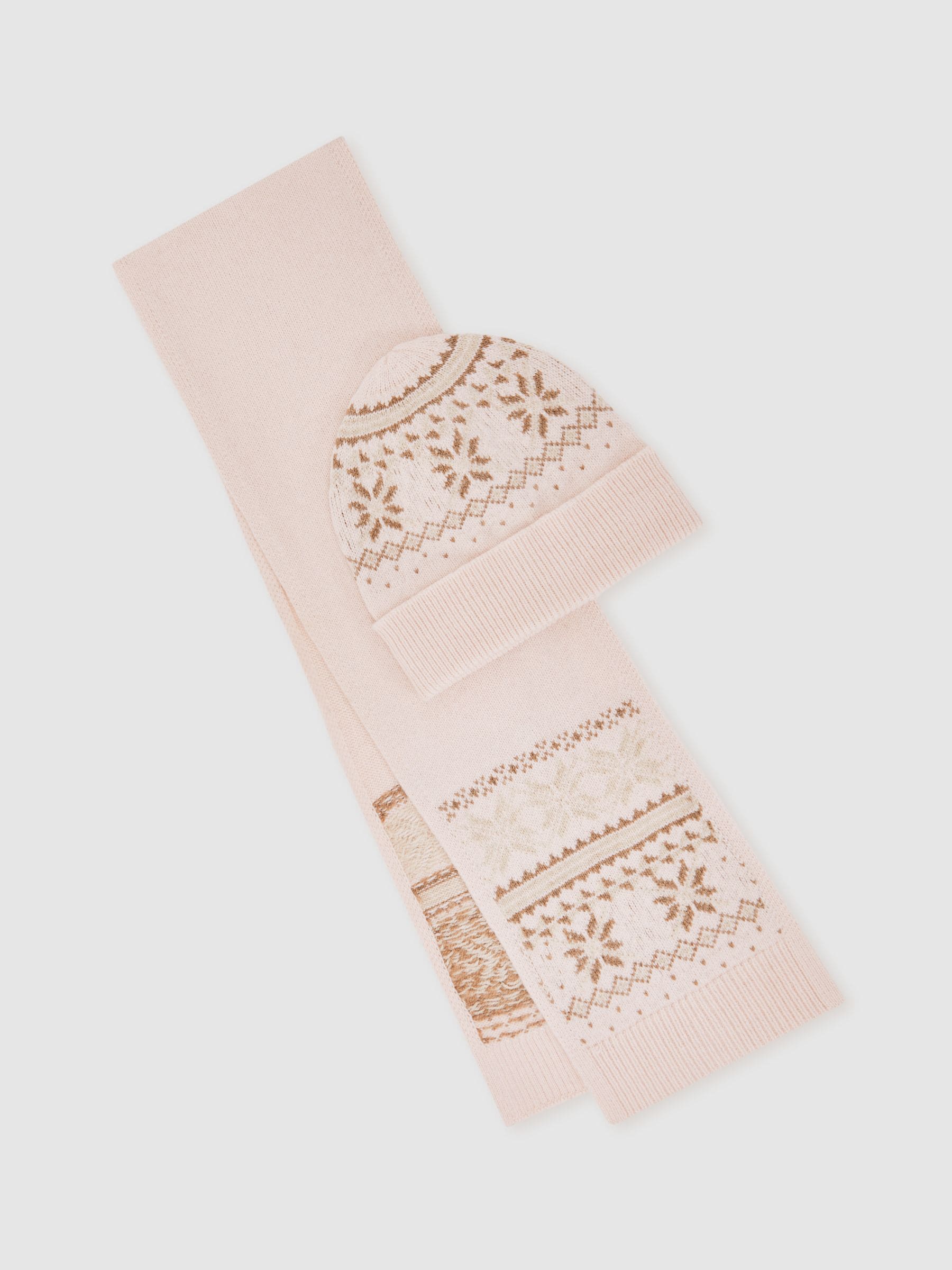 Reiss Farah Fair Isle Hat And Scarves Set With Wool