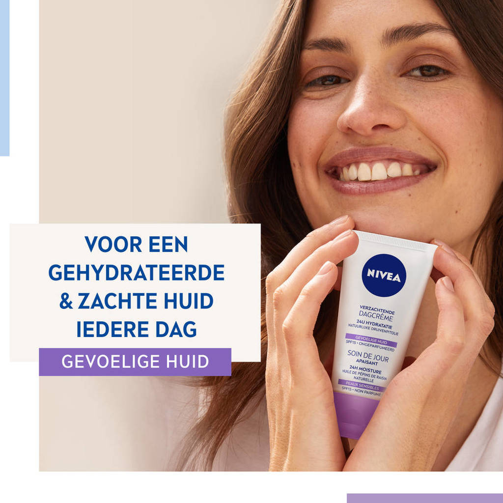 Fijne dagcrème, trekt snel in. Brand niet met op smeren+24h sensitive dagcreme spf15 - 50 ml