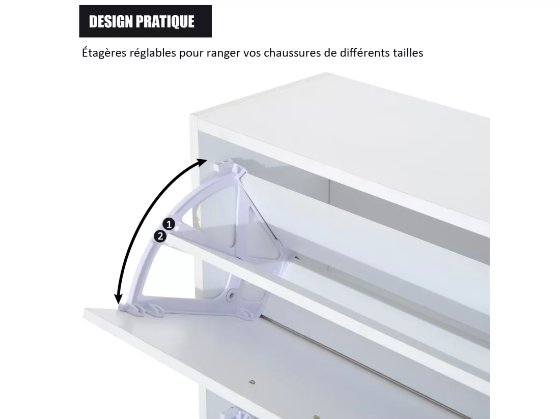 Armoire à chaussures meuble à chaussures dim. 60L x 24l x 80H cm 2 portes abattantes blanc