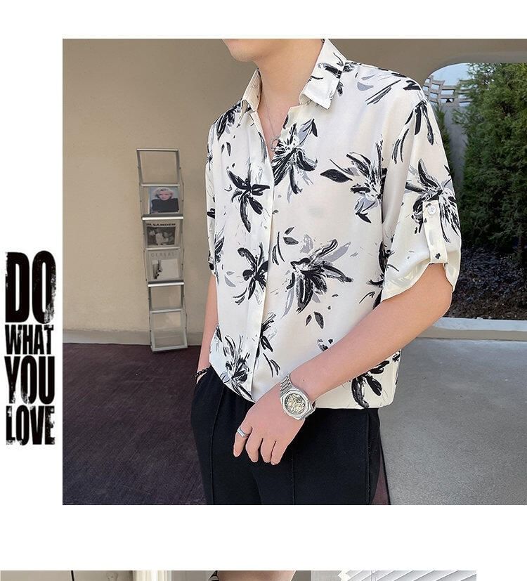 Sheck - Oversized overhemd met korte mouwen, reverskraag en bloemenprint