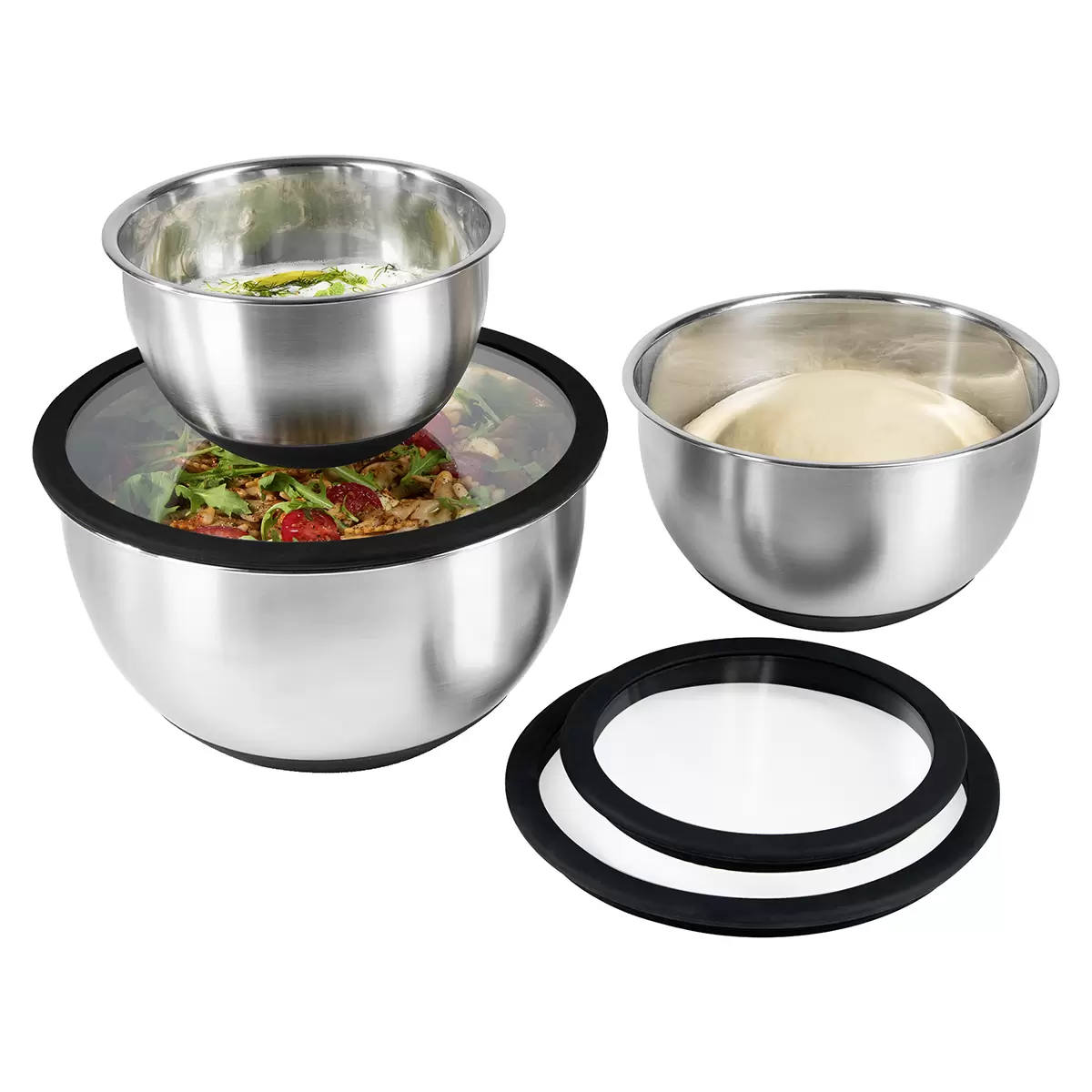 Schüsseln Glasdeckel 6-tlg Genius schwarz,silber