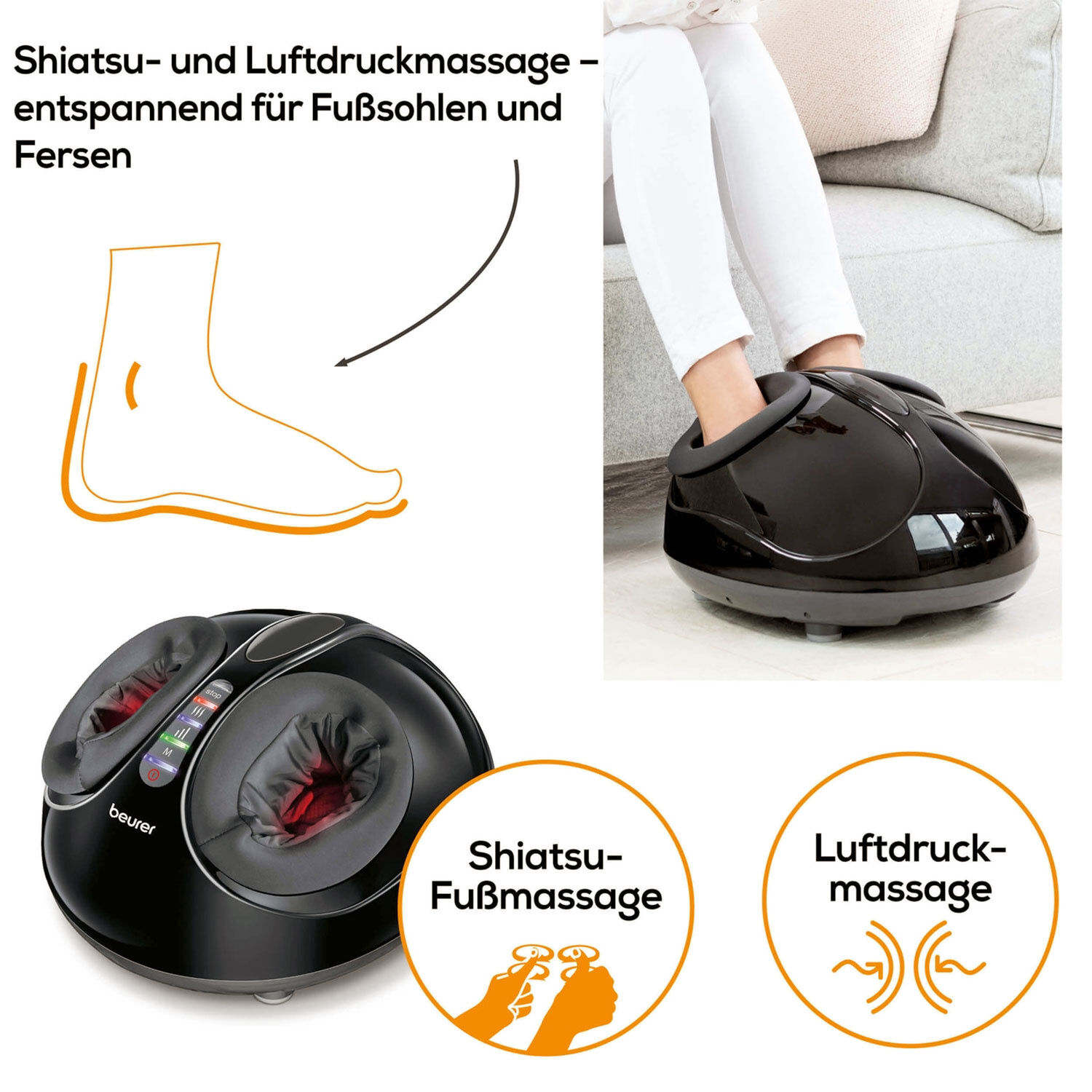 Beurer Fussmassage-Gerät mit zuschaltbarer Wärmefunktion