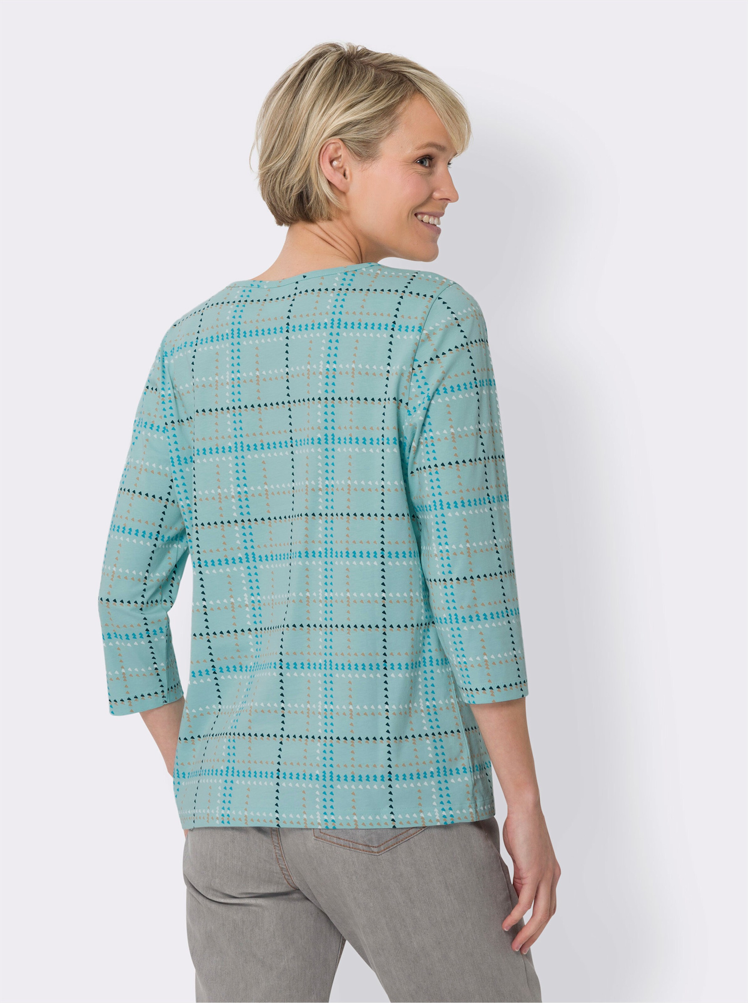 34-Arm-Shirt mit Karo-Muster