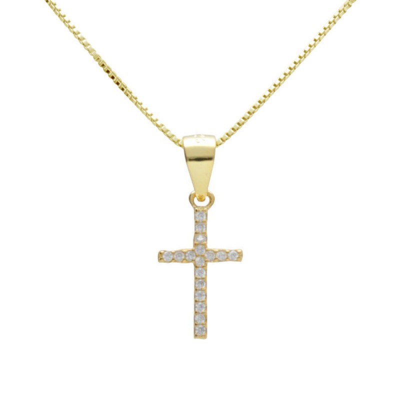 Collier Argent 925/000 Doré - Croix Pavée de Zirconiums