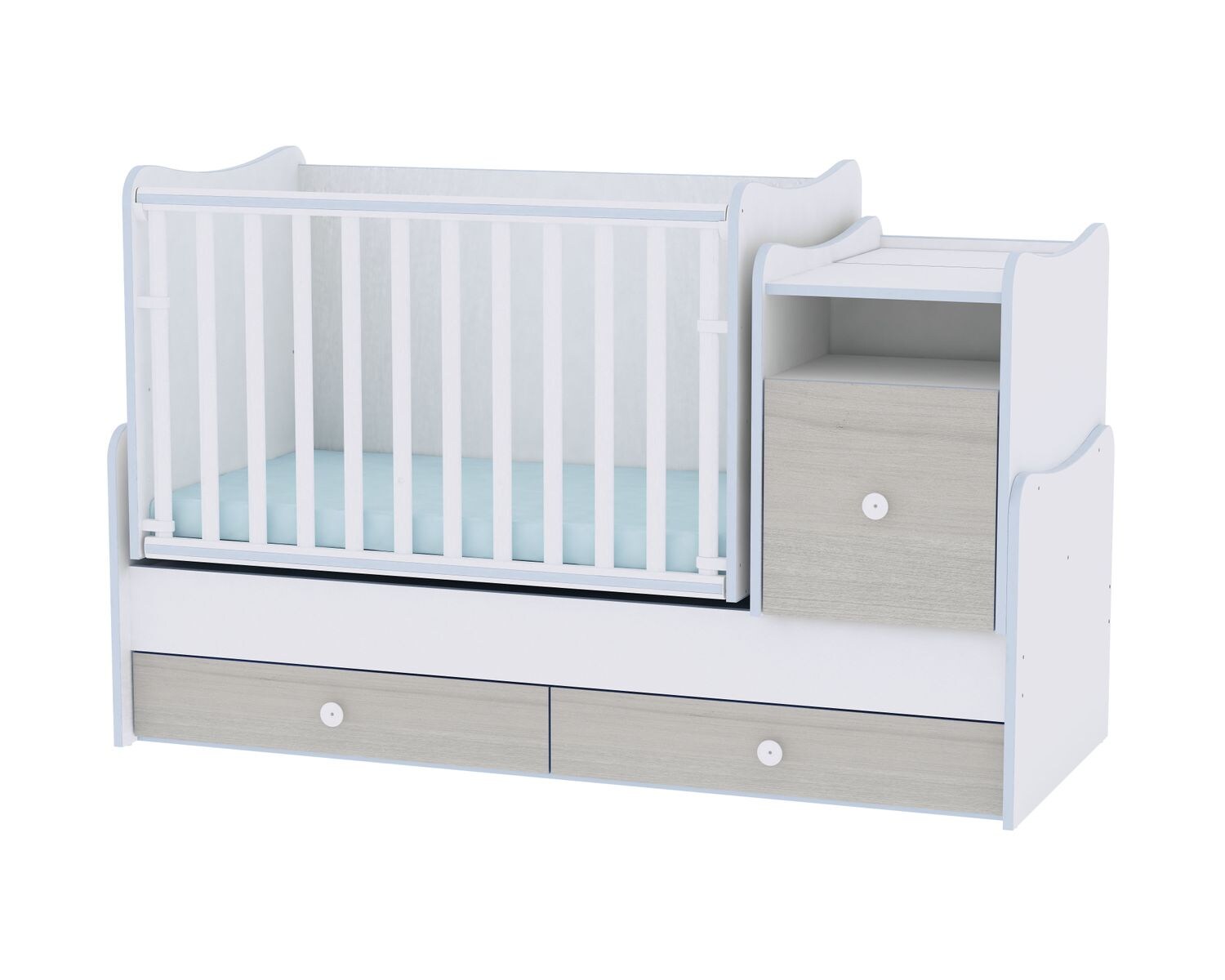 Lorelli Babybett Trend Plus NEW Schaukelfunktion Jugendbett Kommode Schreibtisch hellblau