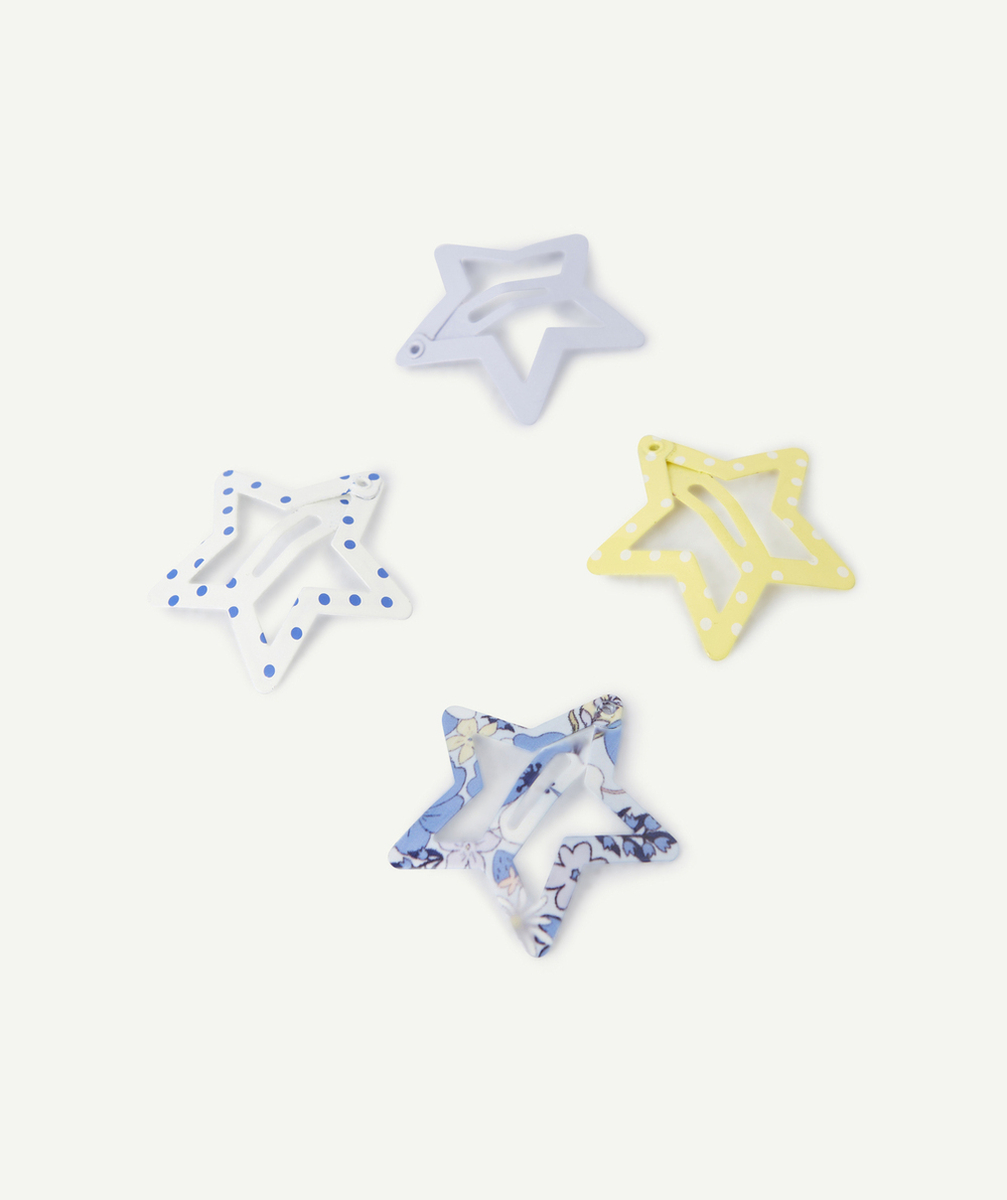 LOT DE 4 BARRETTES BÉBÉ FILLE ÉTOILES AVEC IMPRIMÉ FLEURI ET POIS