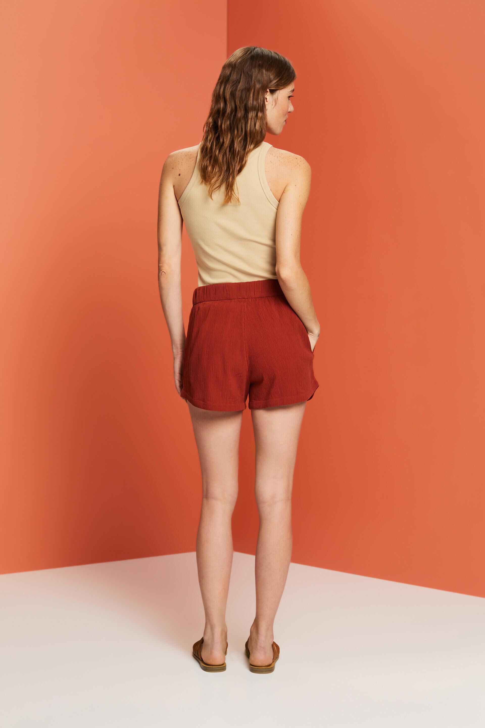 Short à enfiler en coton froissé