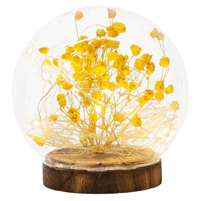 LED-Kugel - Blumen - aus Glas - Ø = ca. 12 cm - gelb