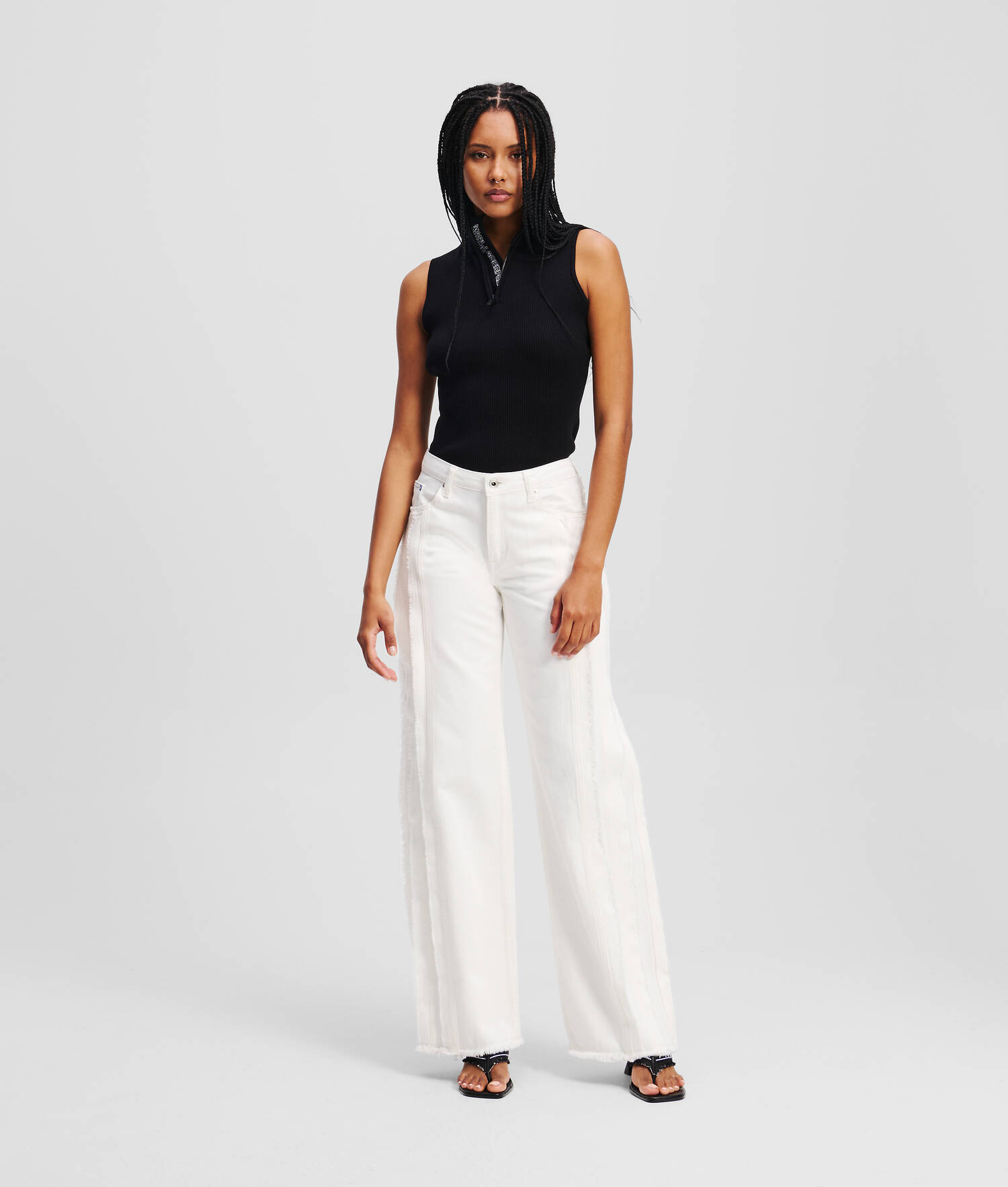 JEAN DÉCONTRACTÉ À COUTURES SAILLANTES - Denim Blanc