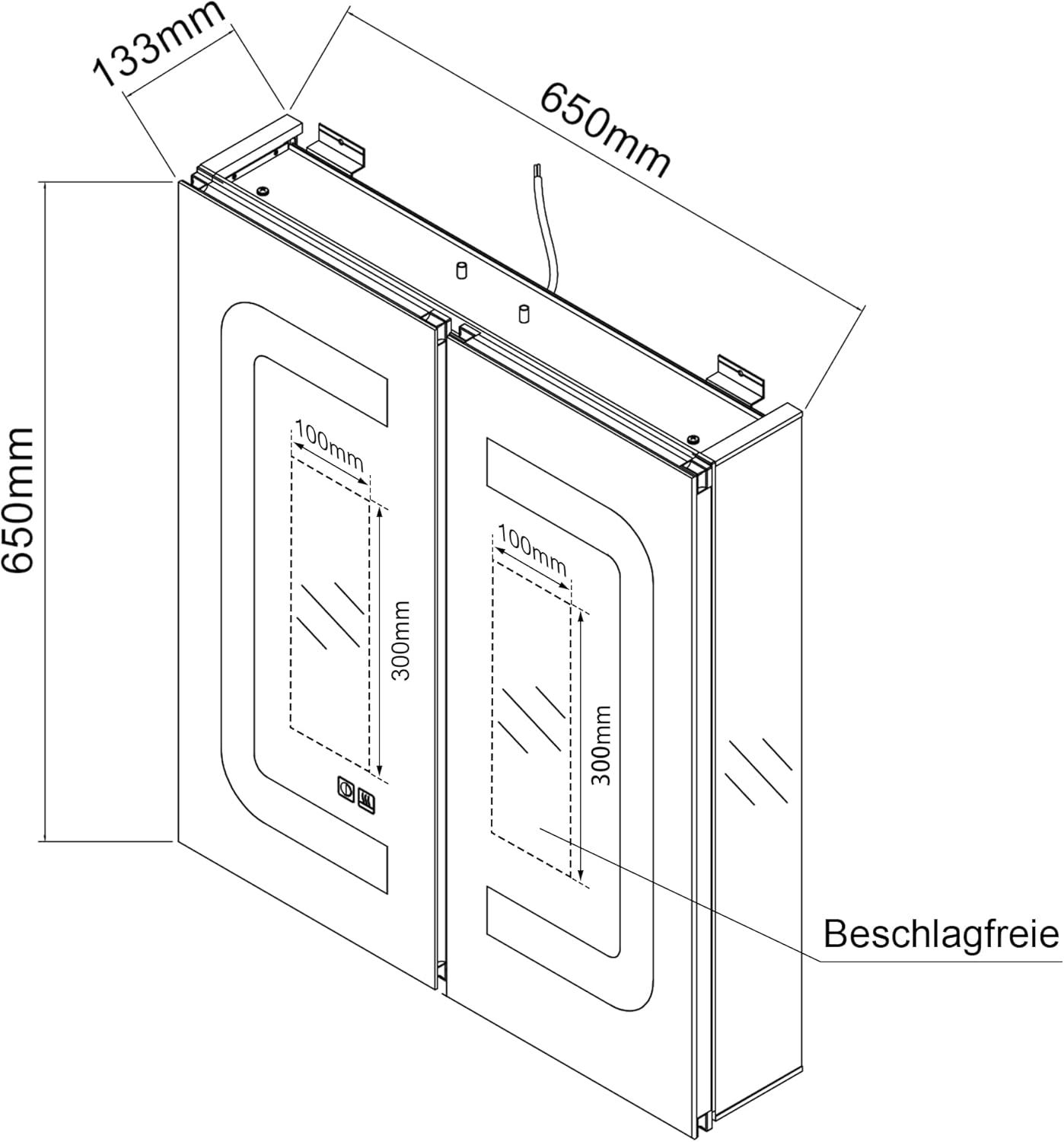 SONNI Spiegelschrank Bad mit Beleuchtung 65 cm breit, IP44, 3 einstellbare Lichtfarbe, doppeltürig Aluminium beschlagfrei Badezimmer spiegelschrank mit Steckdose, Kabelloses Scharnier