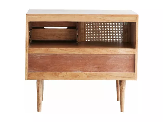 Meuble de salle de bain en mindi massif et cannage 85 cm