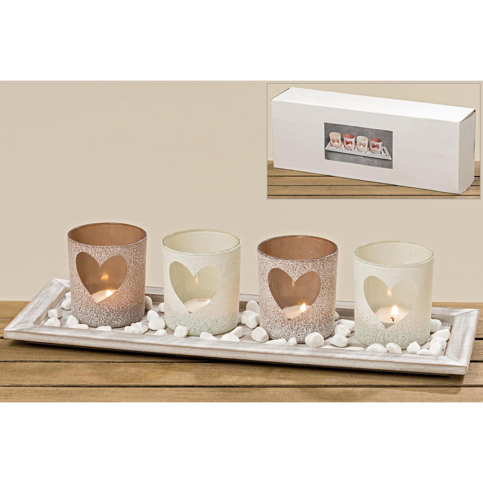 5-teiliges Windlicht-Set - beige - Glas - 40 cm breit