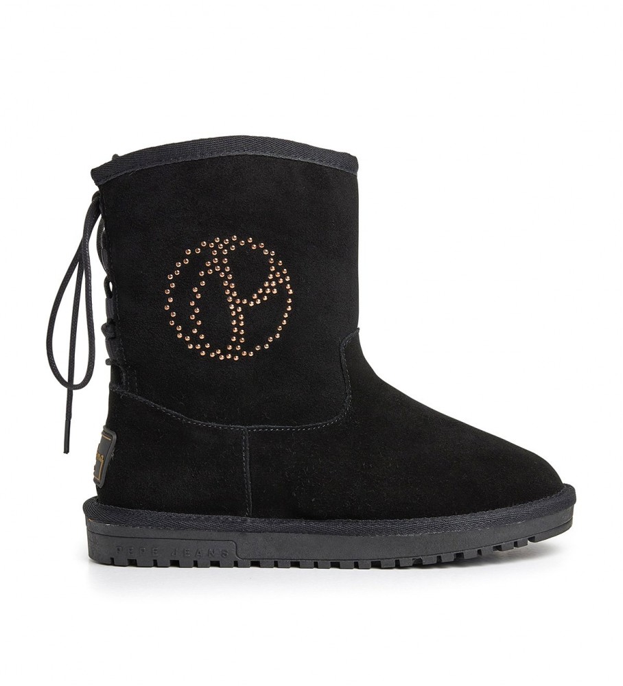 Botas de cano curto Pepe Jeans Diss Glam em couro preto