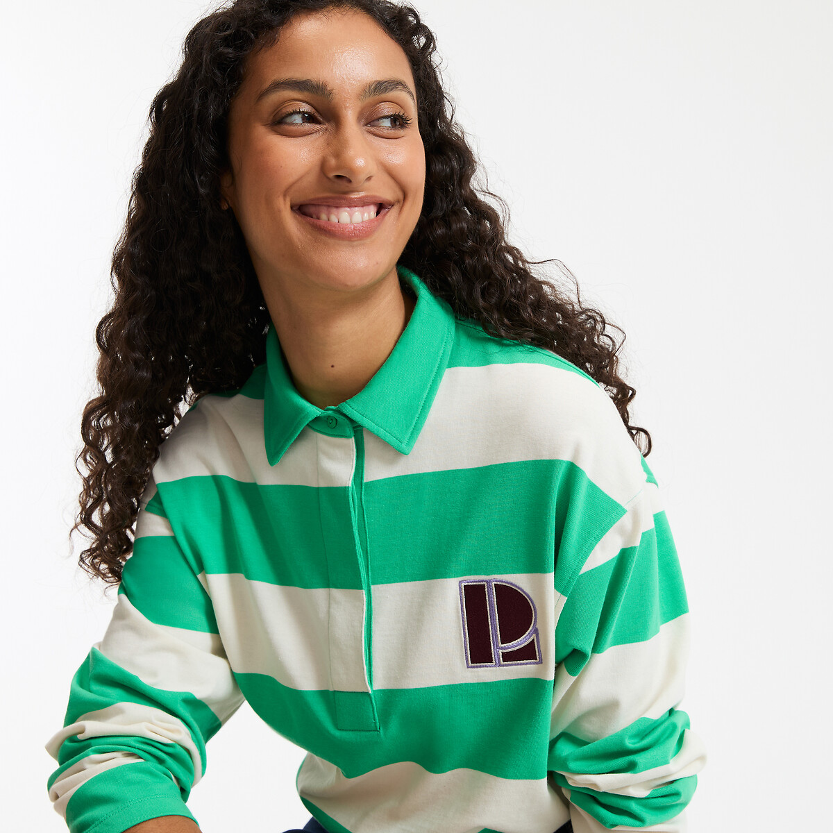 COLEÇÃO LA REDOUTE<br>Camiseta listrada com gola polo e mangas compridas