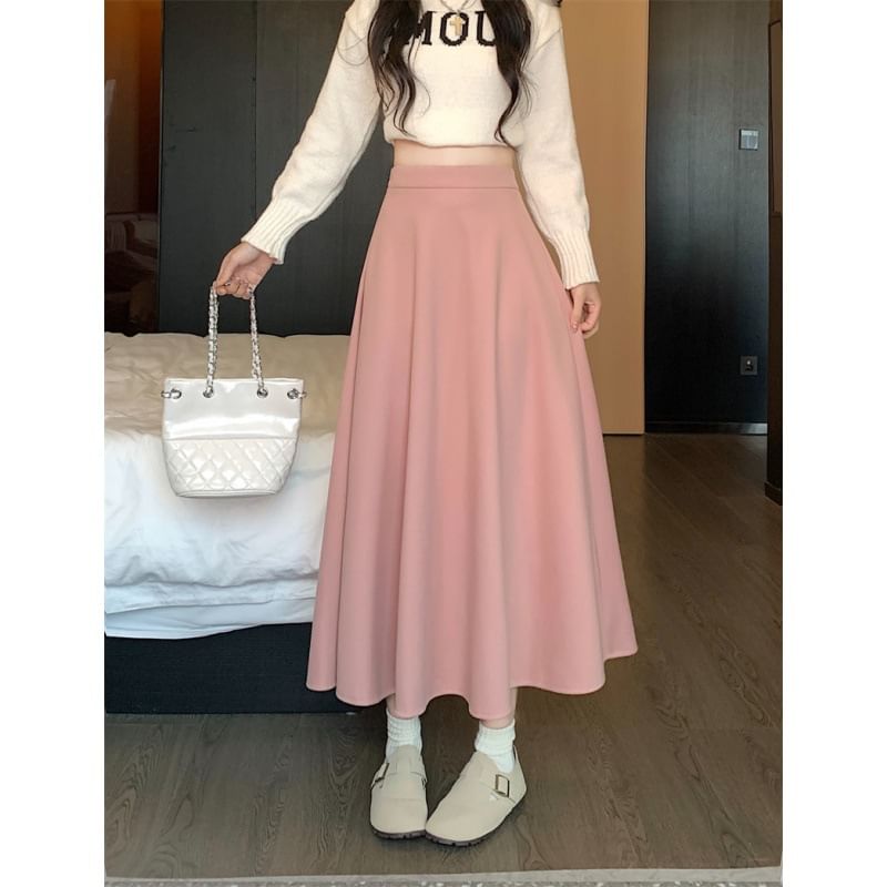 OGAWA - Hoge taille effen midi A-lijn rok
