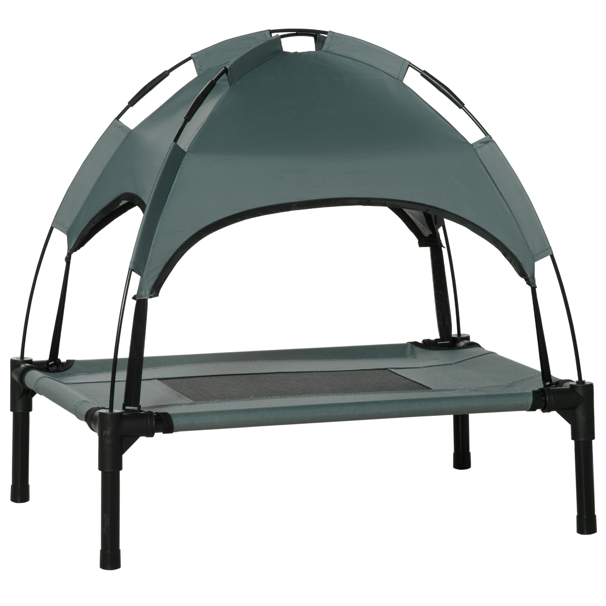 Cama elevada portátil PawHut para animais de estimação com cobertura removível, tecido respirável para uso interno e externo, 61x46x62 cm, cinza.