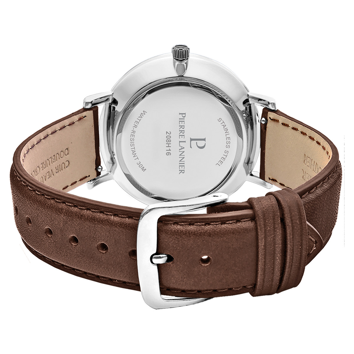 Montre Pierre Lannier homme solaire acier bracelet cuir brun