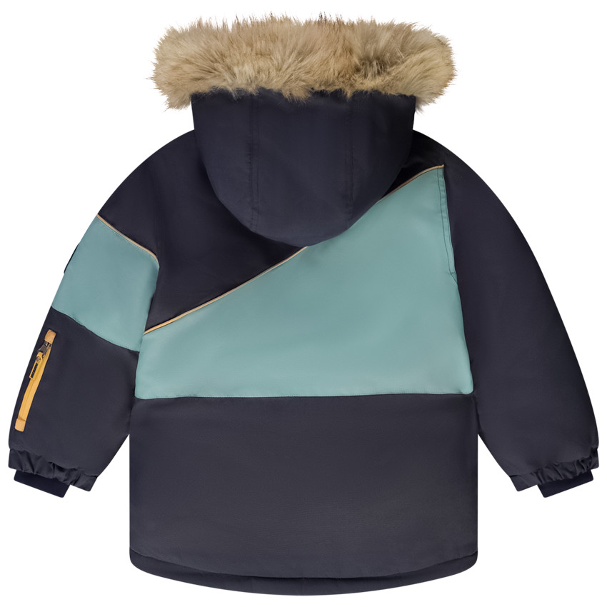 Blouson de ski effet color block à capuche amovible pour garçon