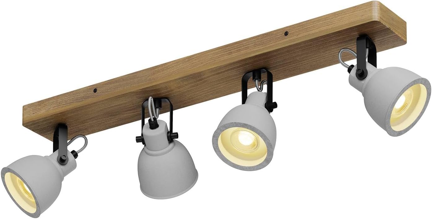 Lindby Deckenlampe Beton Kiefernholz, Deckenstrahler drehbar schwenkbar Spotbalken 4x GU10 ohne Leuchtmittel Strahler Spot Deckenleuchte Küche