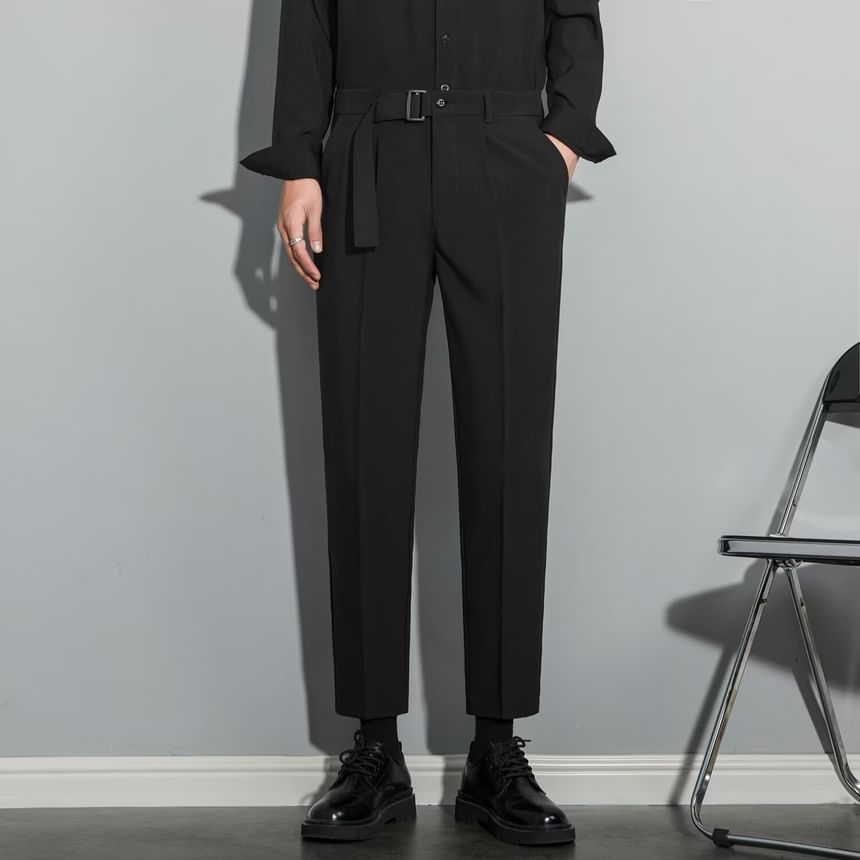 Loansk - Mid Rise Plain Cropped Straight Leg Dress Pants