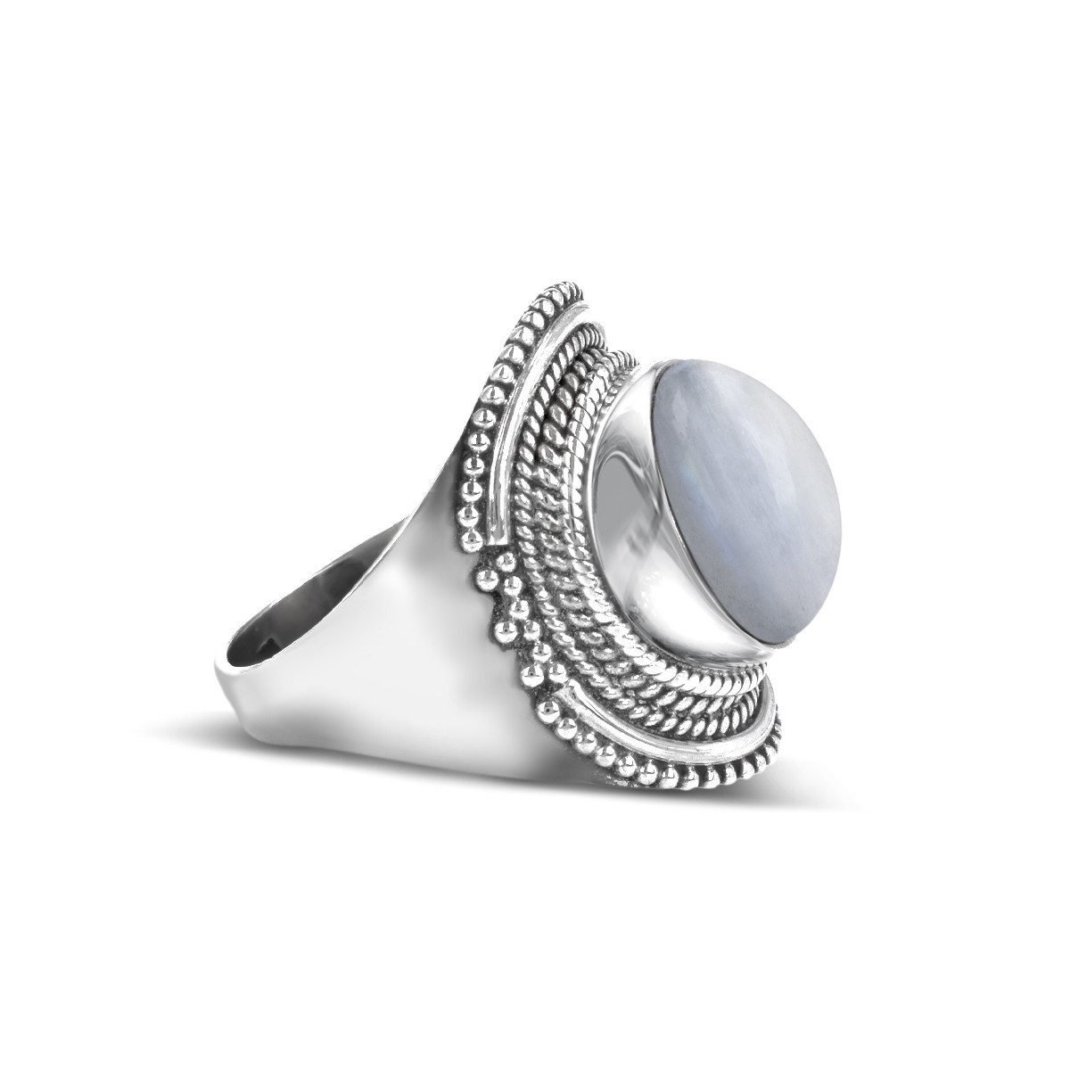 Bague pierre de lune ovale en argent massif 925 - Élégance intemporelle | Aden