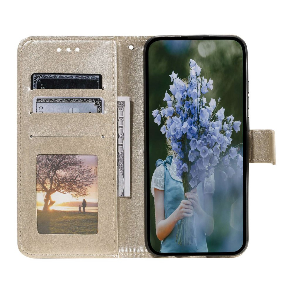 Samsung Galaxy S23 Ultra 5G Leder Tasche Wallet - Mandala Flowers Imprint - Gold