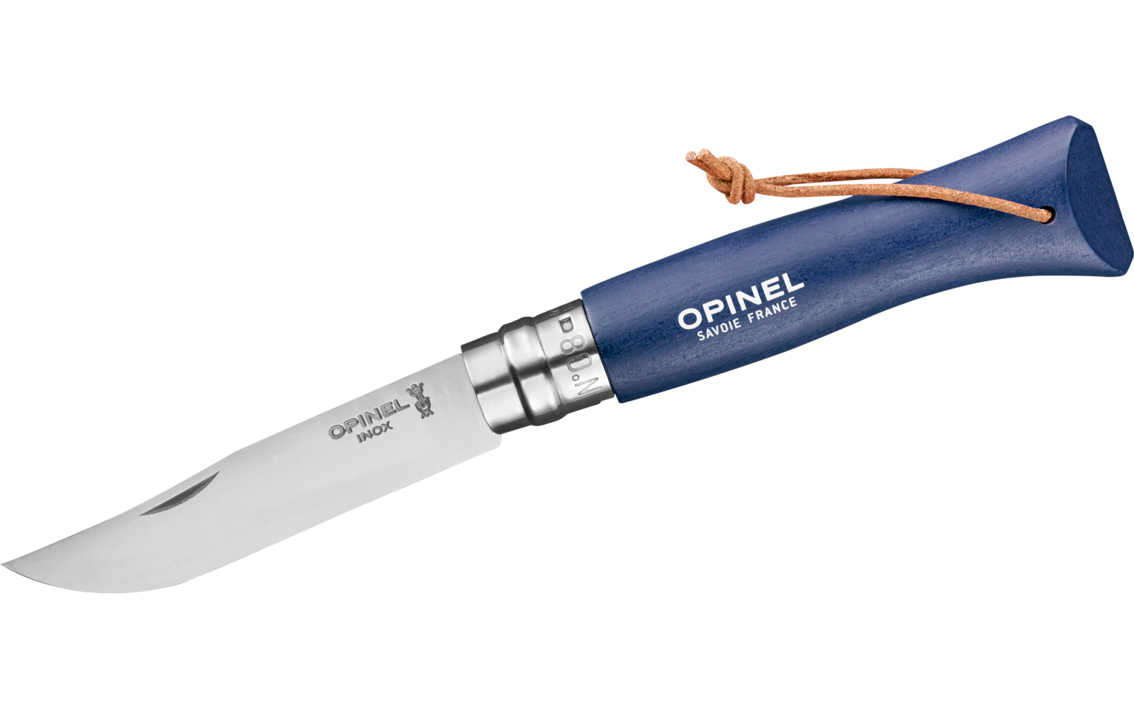 Opinel N°08 Colorama Earth Taschenmesser mit Lederkordel Klingenlänge 8,5 cm dunkelblau