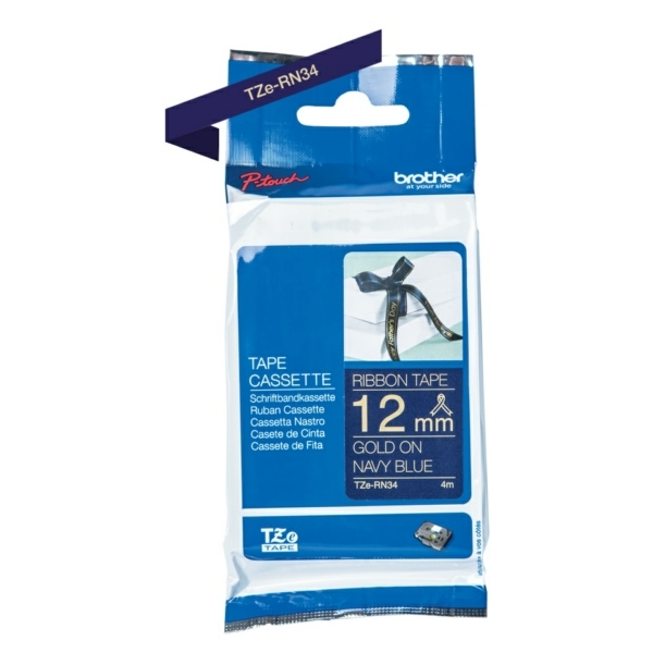 Brother P-Touch Stoffband TZe-RN34, 12 mm, gold auf navy blau