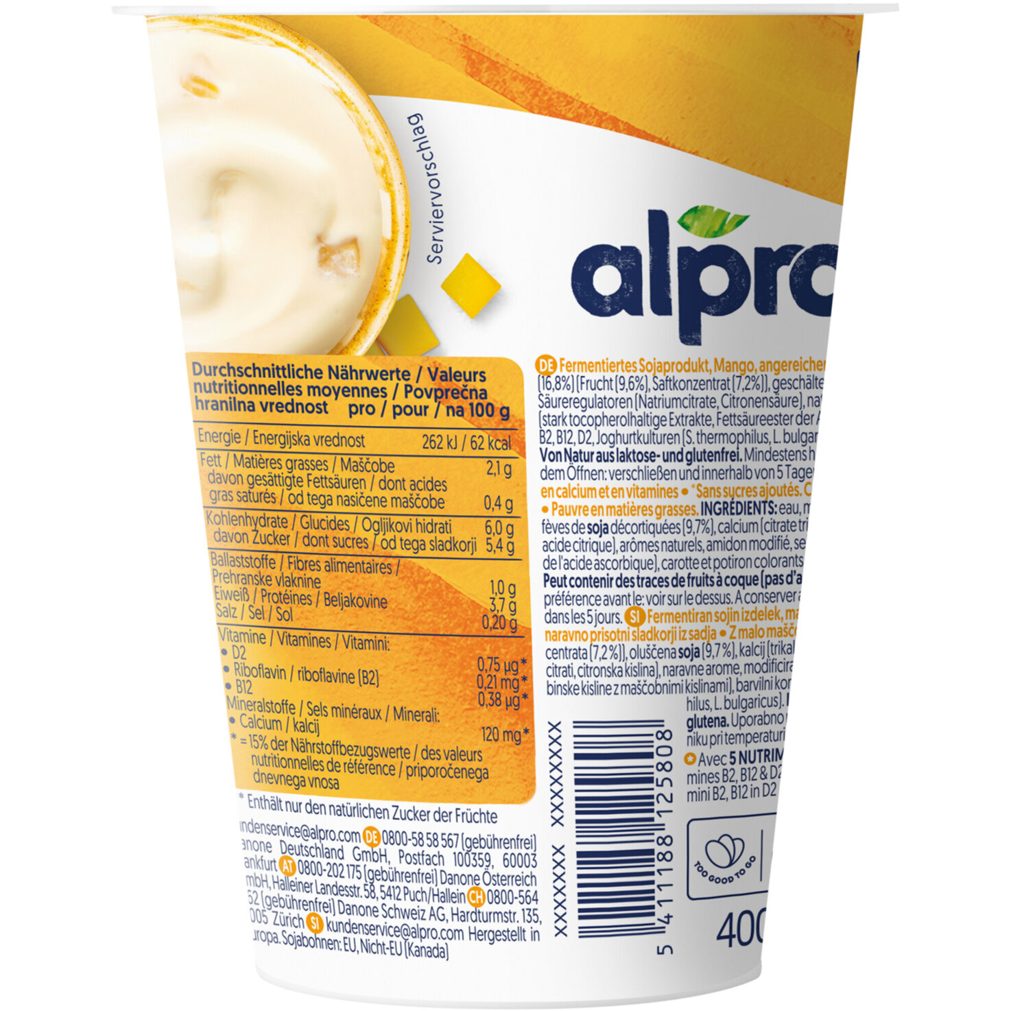 Alpro Soja-Joghurtalternative Mango ohne Zuckerzusatz