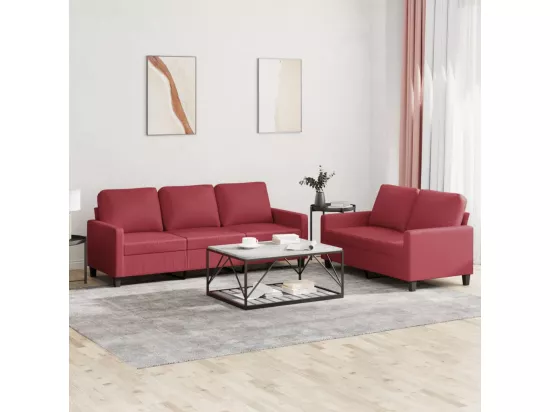 Ensemble de canapés 2 pièces et coussins Rouge bordeaux Similicuir