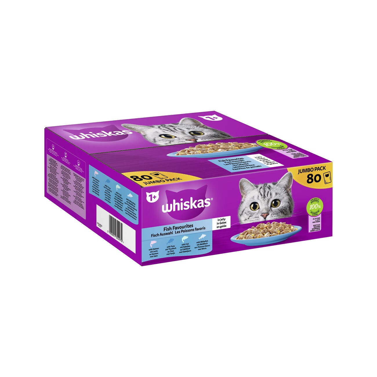 Whiskas ® Multipack Portionsbeutel 1+ Fisch Auswahl 4 Varietäten in Gelee 80 x 85g