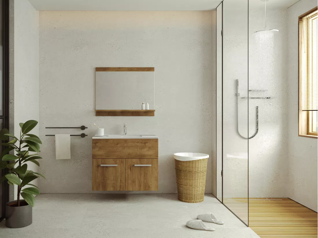 Meuble simple vasque suspendu - Coloris naturel foncé - 60 cm - CLAUDIA II