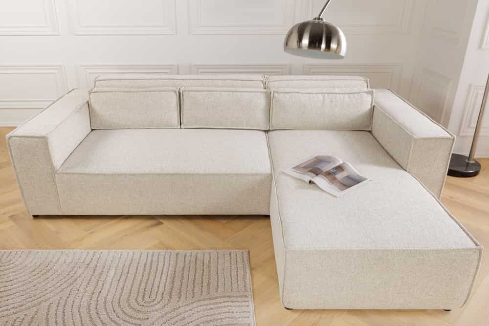 Modernes Ecksofa BOSSA NOVA 265cm beige Strukturstoff 3-Sitzer Couch L-Form