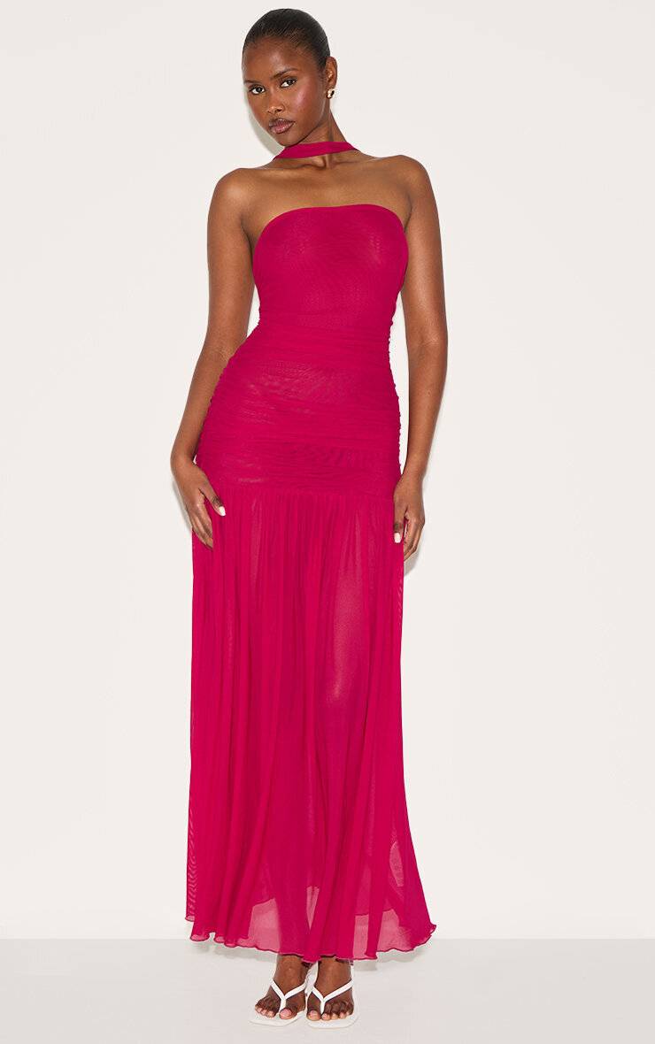 Rose Fuchsia Robe Maxi Taille Basse Avec Foulard Froncé