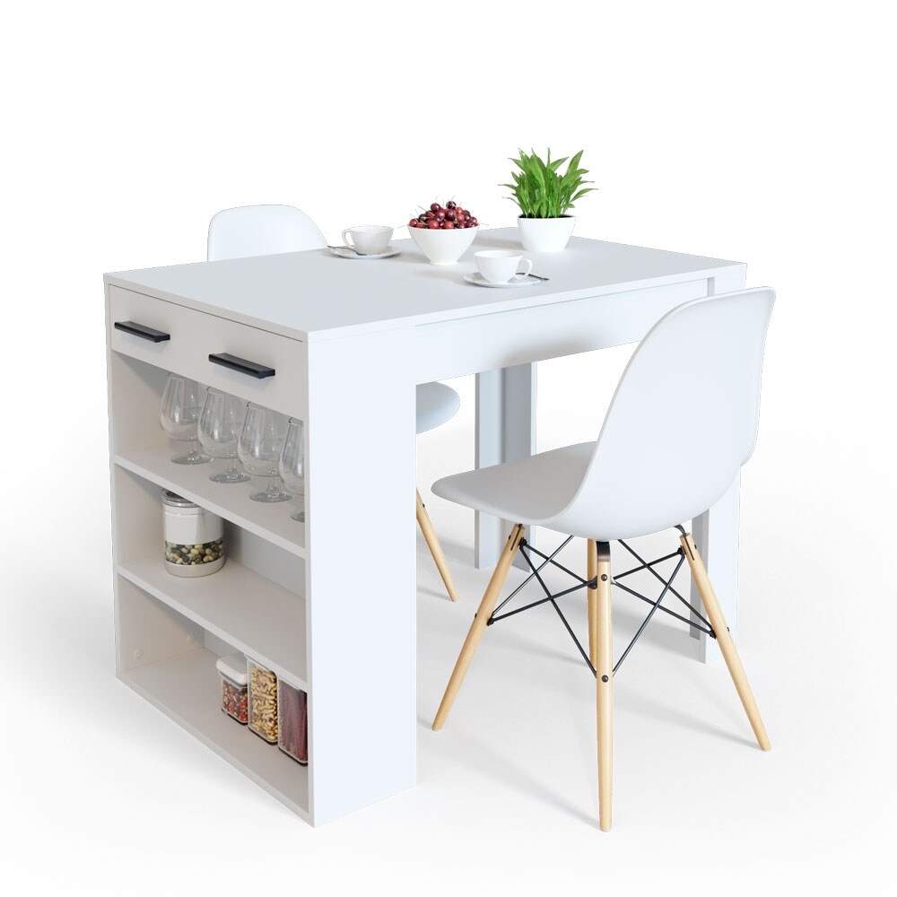 Vicco Bartisch Esstisch Tisch Bistrotisch Essplatz Schublade Regal Bar Weiß