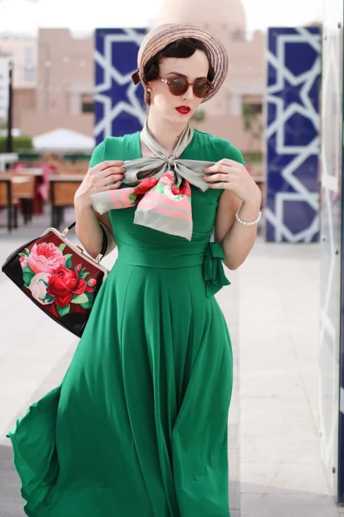 Vintage Chic for Topvintage Layla Cross Over jurk in groen
