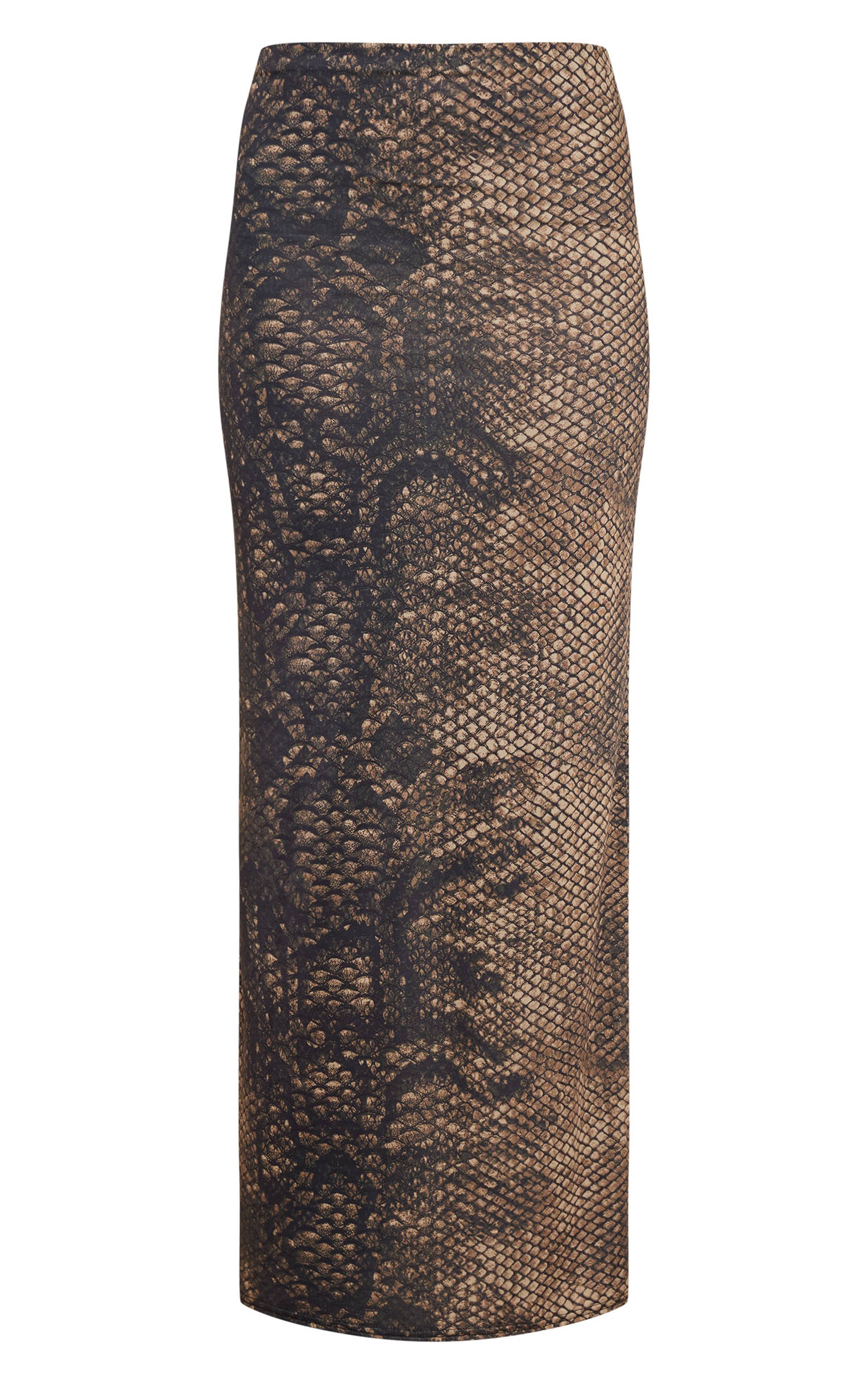 Marron Foncé Jupe Maxi Taille Mi-haute En Jersey Imprimé