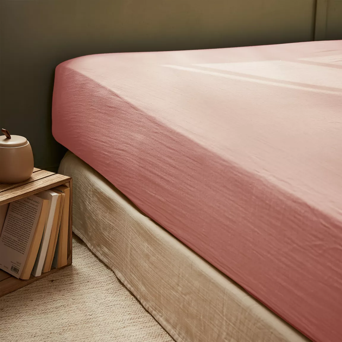 Drap housse gaze de coton (140 x 200 cm) Gaïa Rose pêche