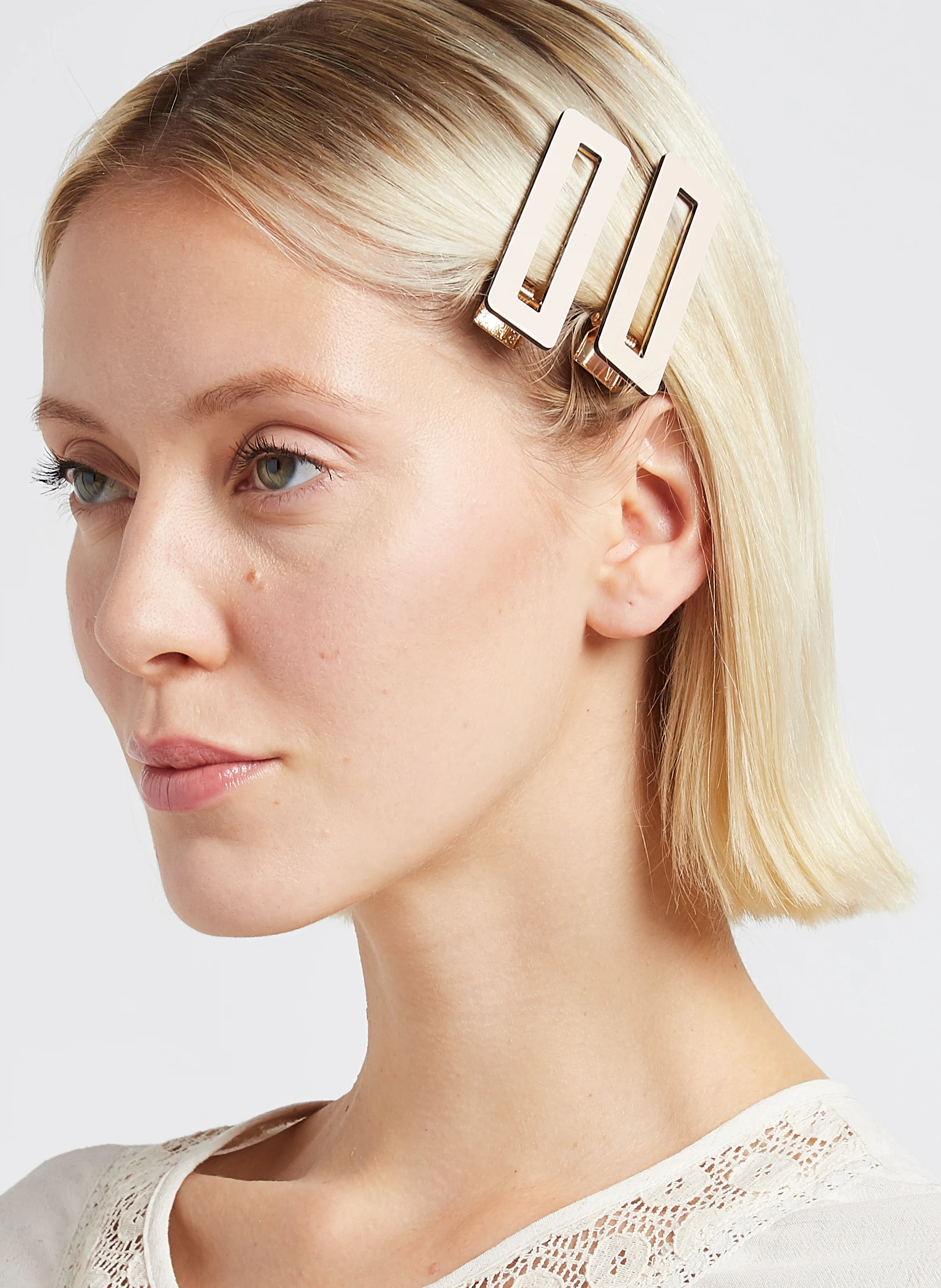 Lot de 2 barrettes carrées | Beige