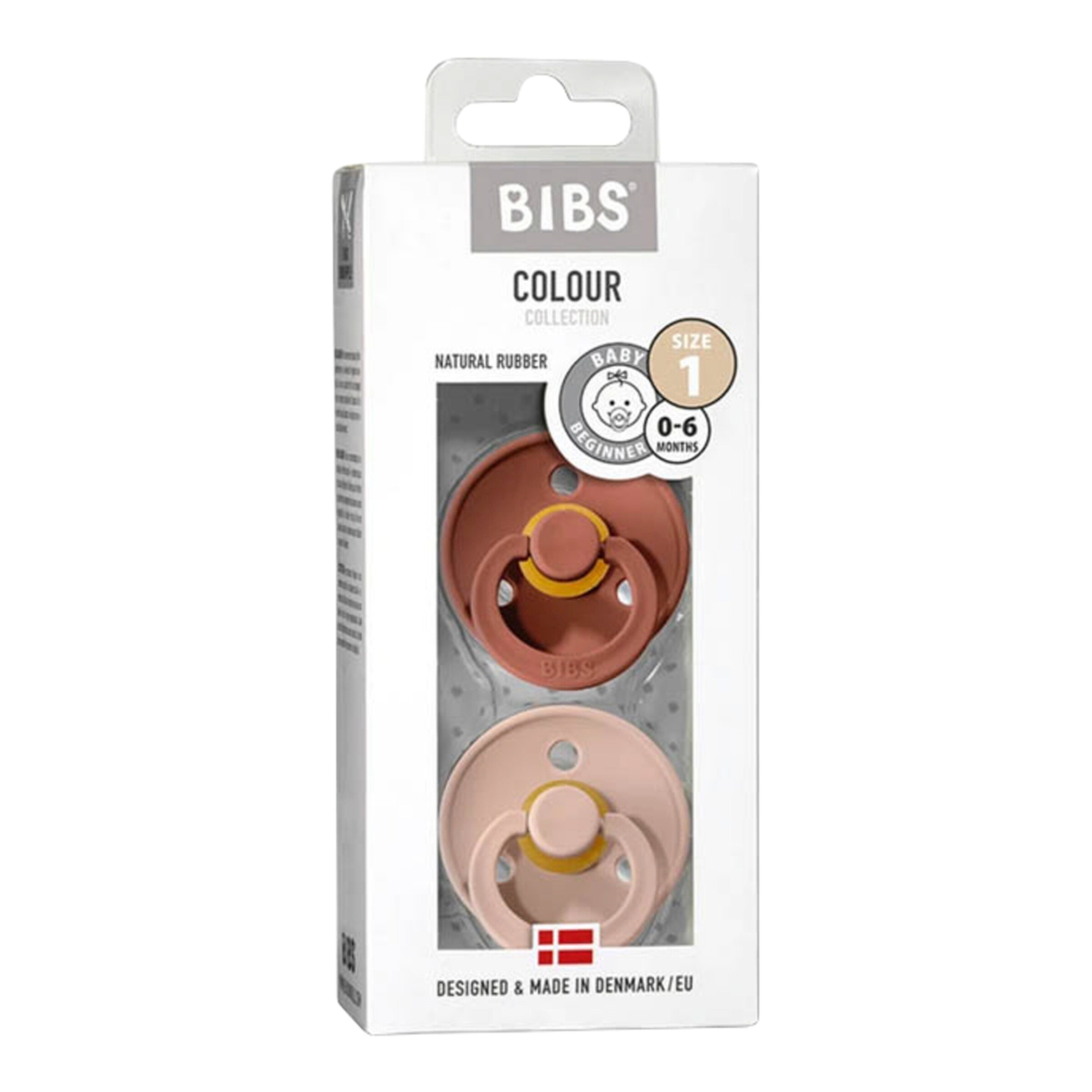 BIBS 2er-Pack Colour Schnuller Latex, 0-6M braun / rosa