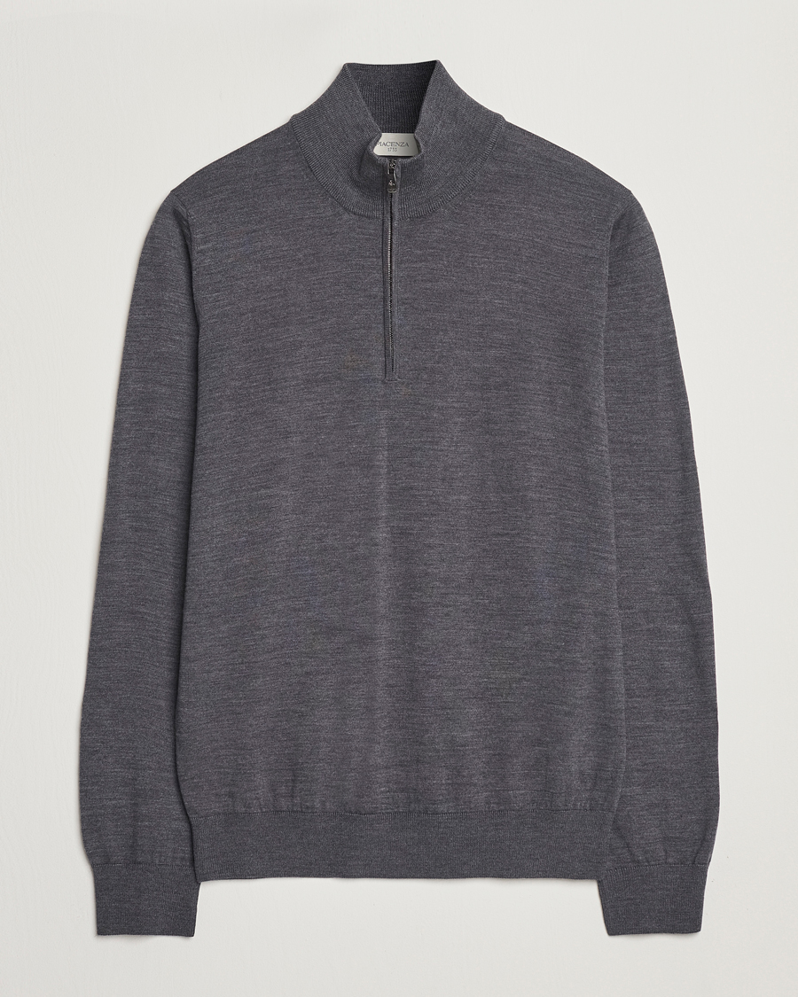 Piacenza Cashmere Merino Wool Crew Neck Half Zip Charcoal