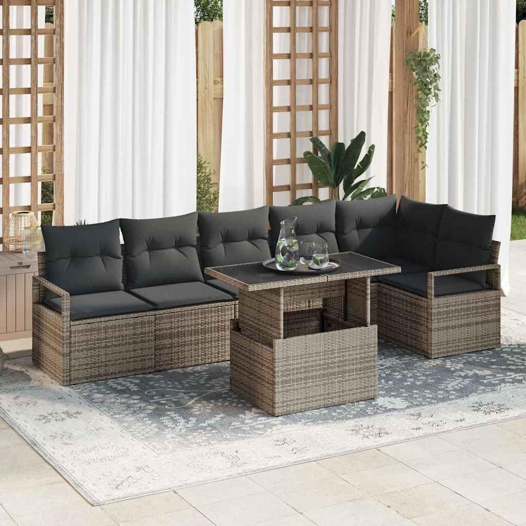 Owox 7-Teiliges Poly-Rattan Ecksofa-Set grau: modulares Lounge-Set mit Tisch, 6-Sitz Gartenmöbel für Balkon & Terrasse