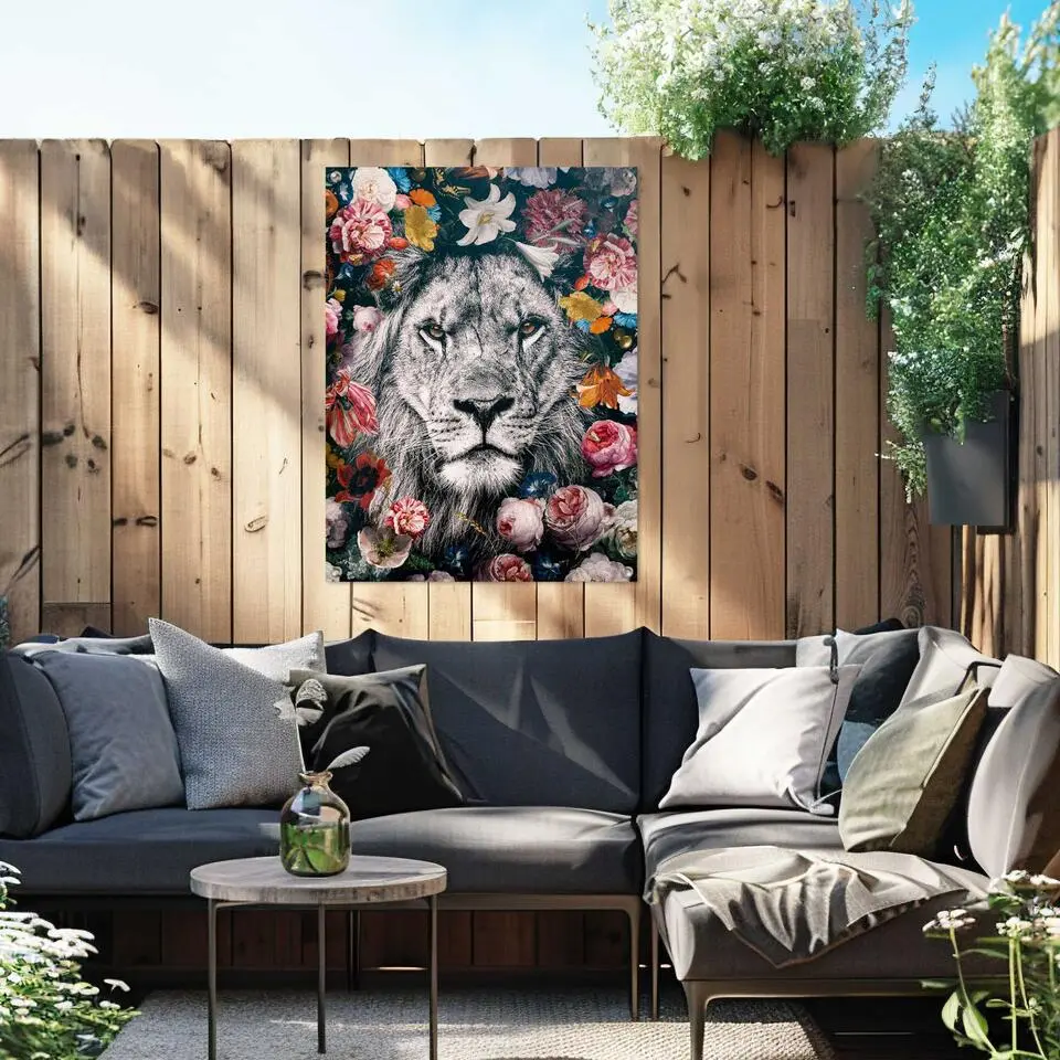 Tuinposter Leeuw - 80x60cm - Bont