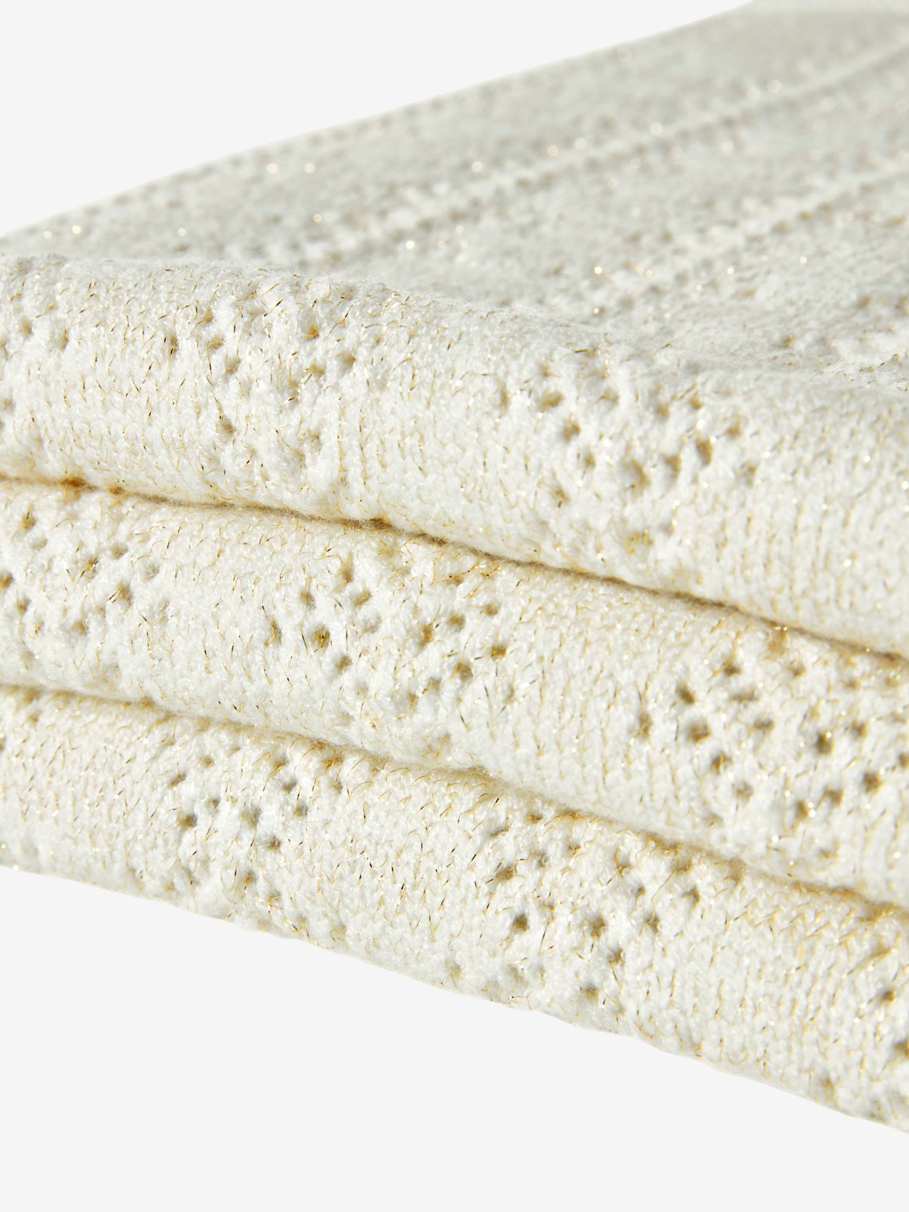 Manta de bebê em tricô vazado com lurex branco claro liso