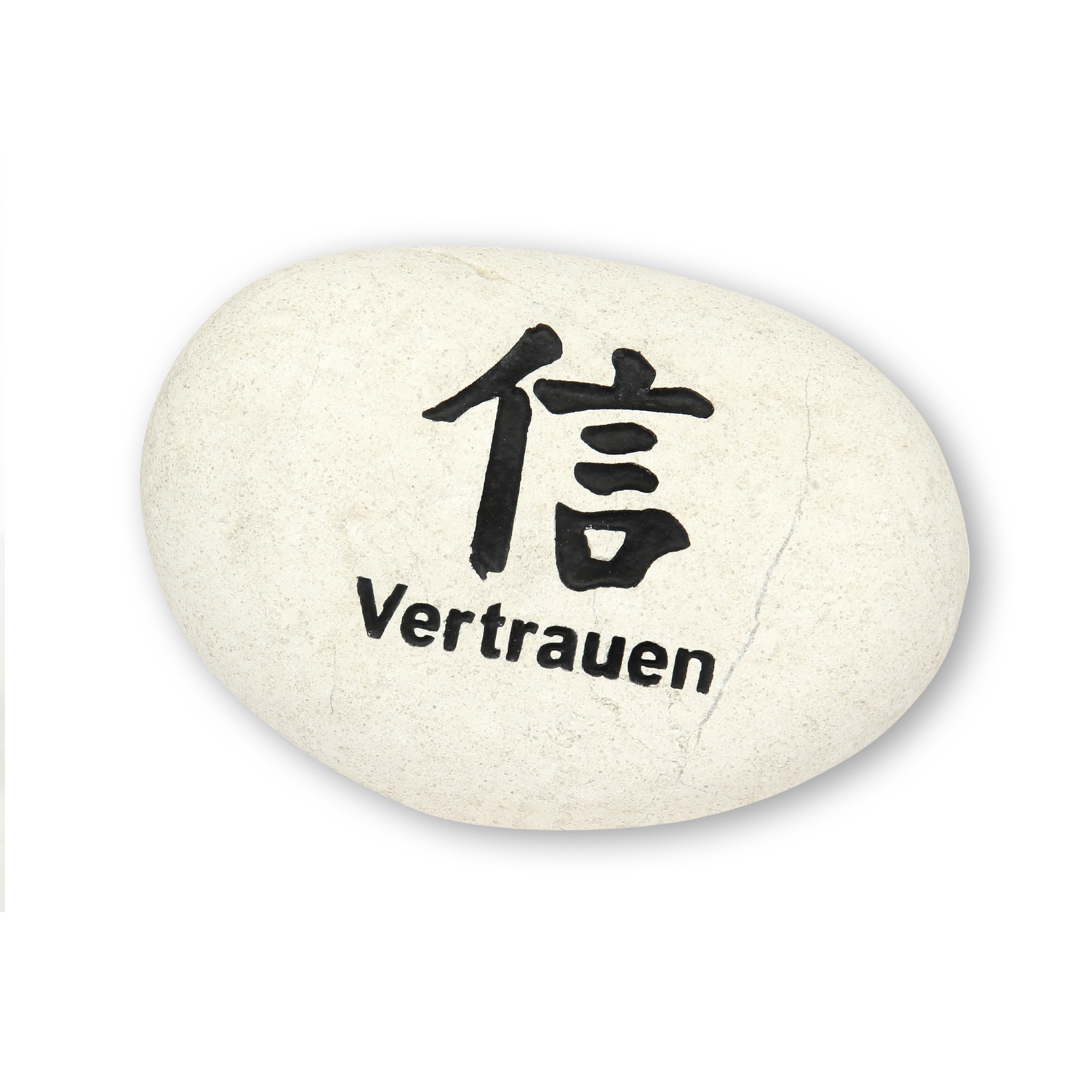 Flusskieselstein 'Vertrauen', weiß, T 8 cm, B 8 cm von fischer's lagerhaus