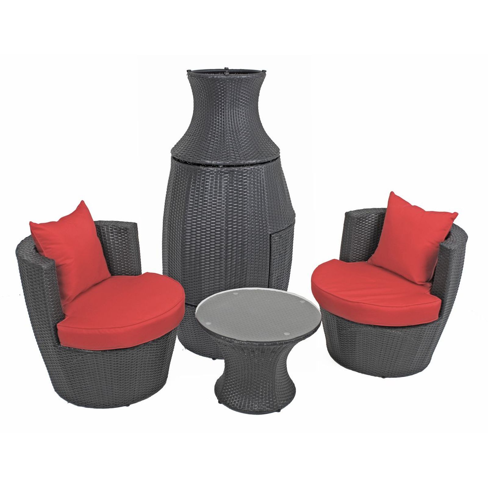 3-teiliges Club-Set LINZ - schwarz - Polyrattan - stapelbar