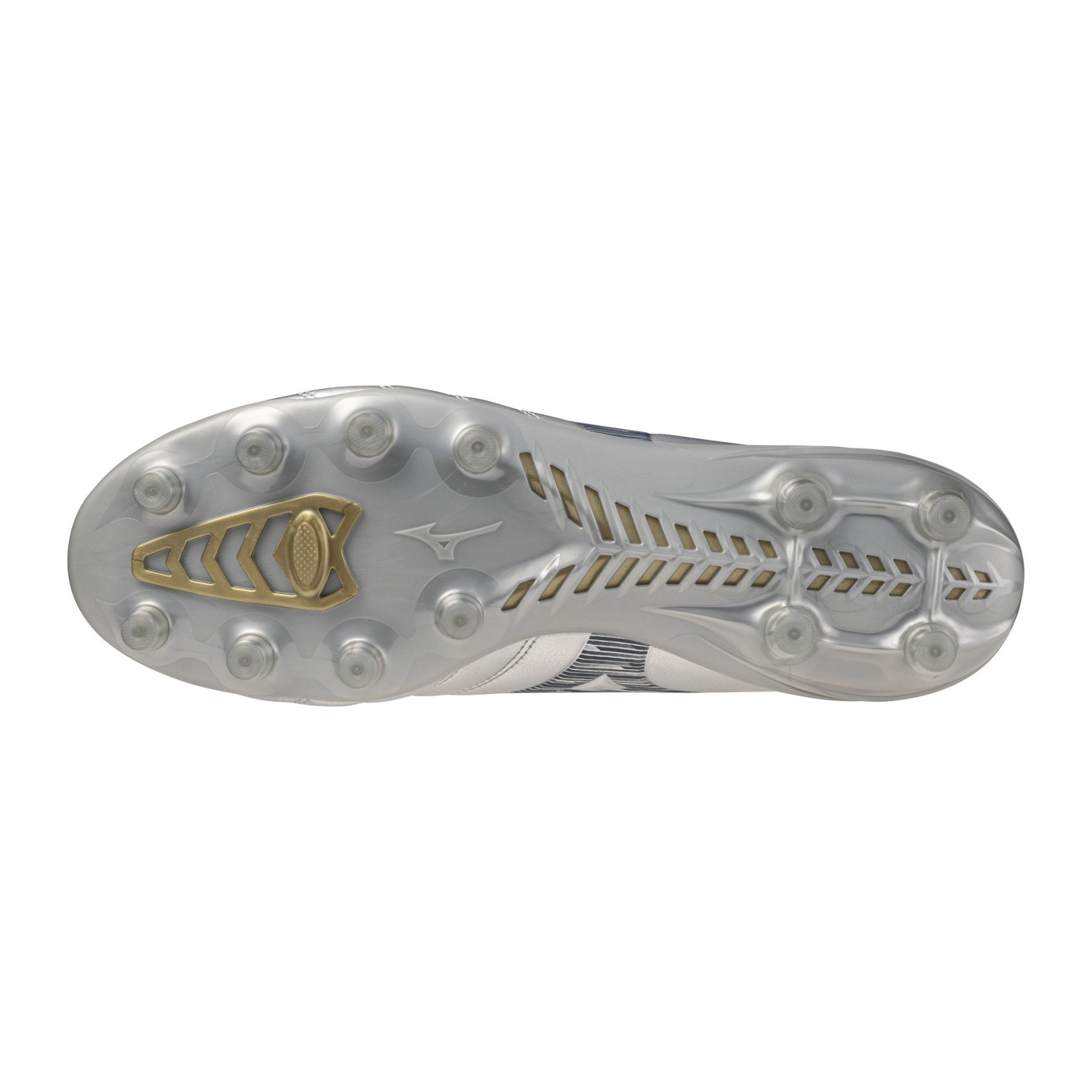Mizuno Monarcida Neo III Pro Gras Voetbalschoenen (FG) Zilver Grijs Goud