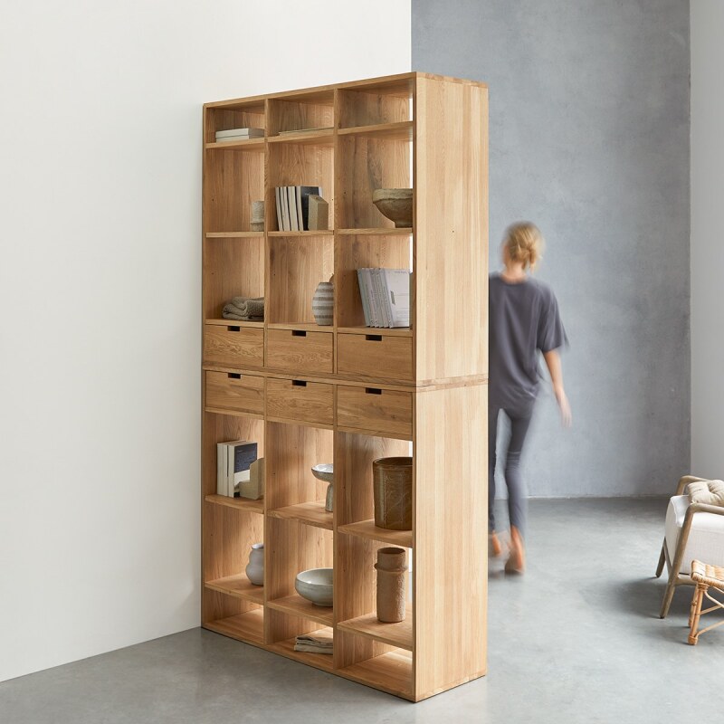 Bibliothèque haute en chêne massif Miho